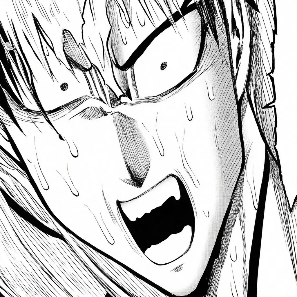 Generated monochrome manga close-up of a determined face